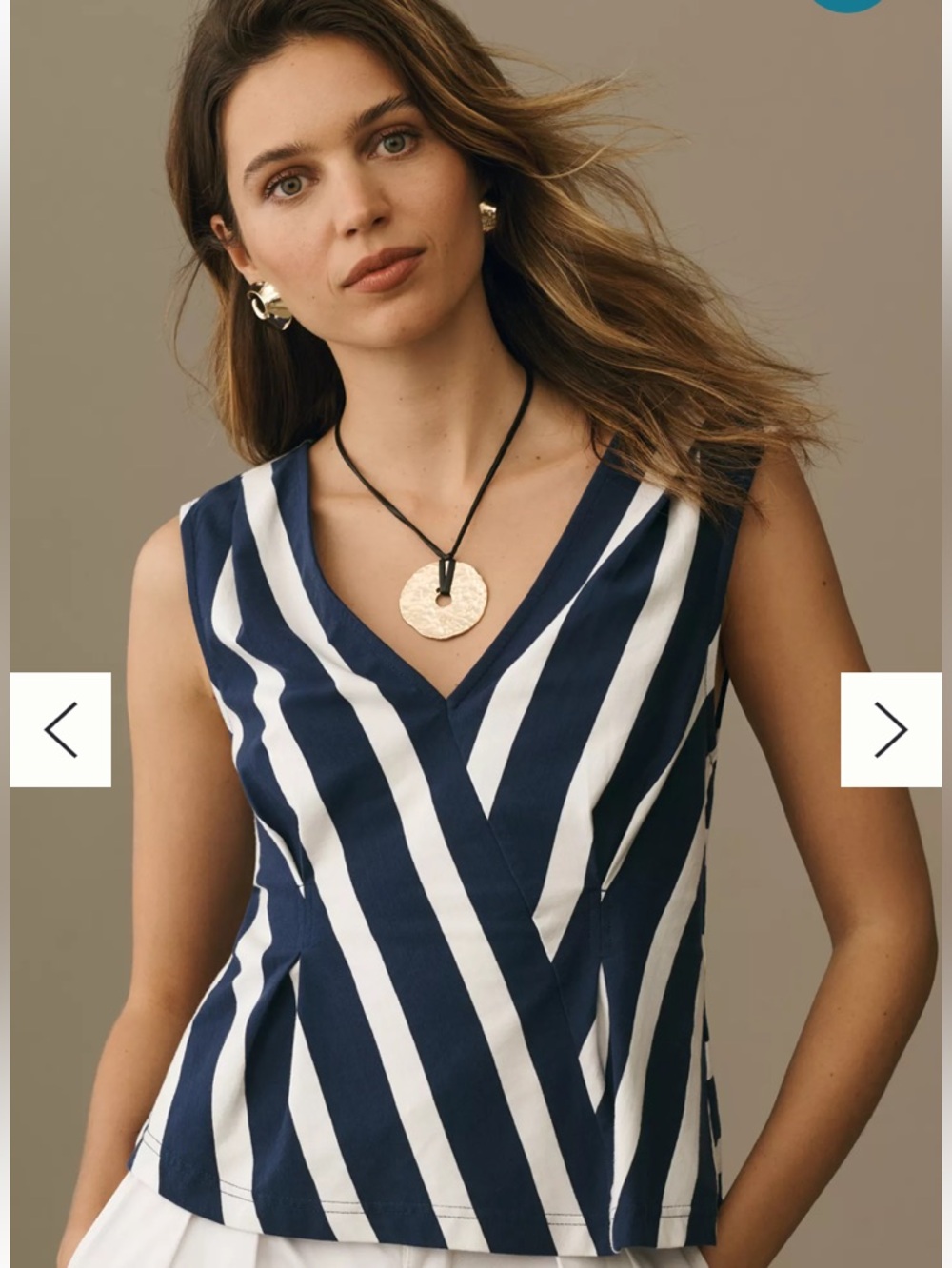 Anthropology Maeve Sleeveless V Neck Corset Blue and White Striped Top